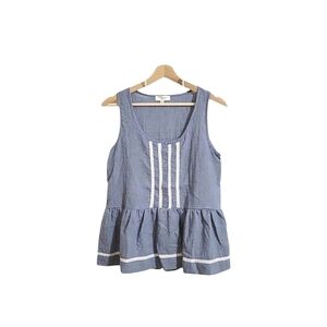 Hayden Los Angeles Blue & White Chambray Lace Trim Sleeveless Peplum Top Size S